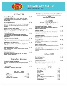 Breakfast Menu Tommy's Salsa