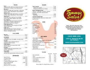 Tommy's Salsa Menu Page 1